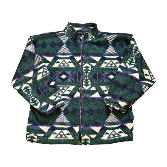 Vtg Aztec Southwestern Jacket Size XL Blue Green Full Zip Fleece Artsy Western - Picture 1 of 7